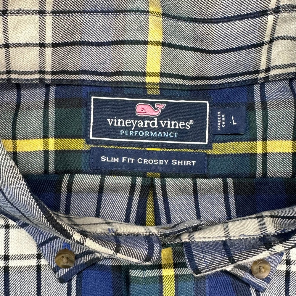 Vineyard Vines Performance Crosby Shirt Mens L Blue Green Plaid Slim Fit‎ - Picture 2 of 15
